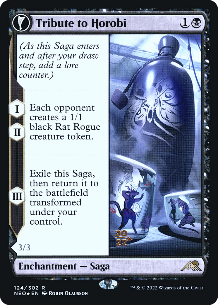 Tribute to Horobi // Echo of Death's Wail (PRE-124S) - Kamigawa: Neon Dynasty Promos: (fandfc, enchantment) Foil - Image 2